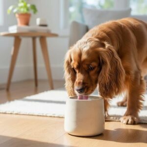 32 oz Dog Bowl for Long-Eared Dogs Handmade Concrete Bowl: No-Spill Narrow Top Design Keep Ears Dry, Heavy-Duty Concrete Bowl