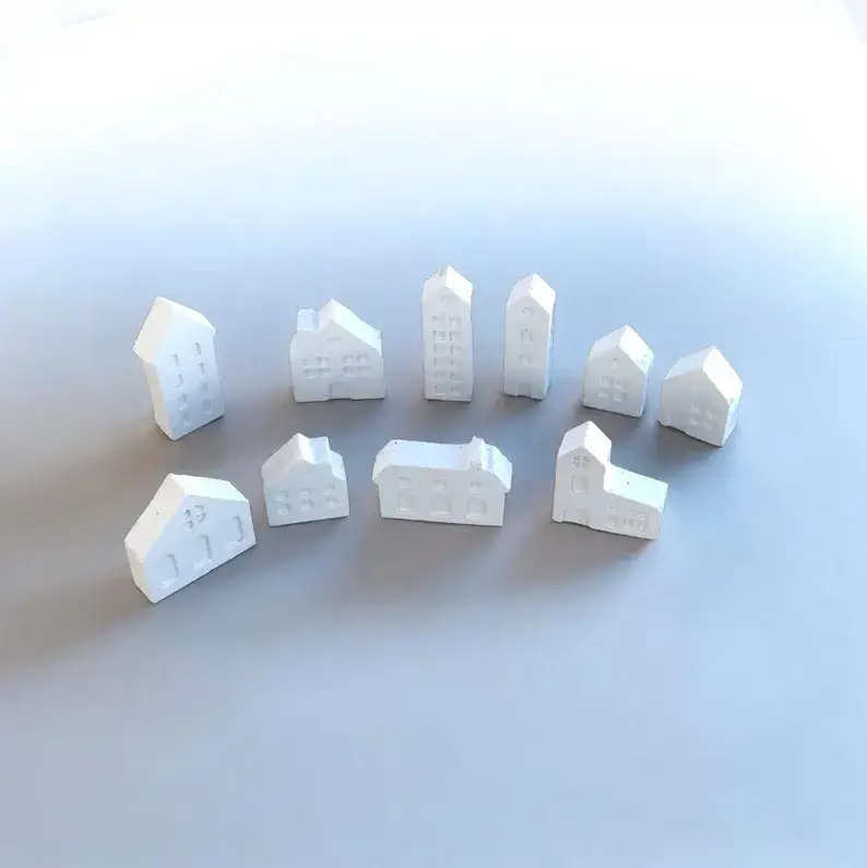 Set of 10 Miniature Nordic House Statues, Scandinavian Decor, Concrete decor - Image 4