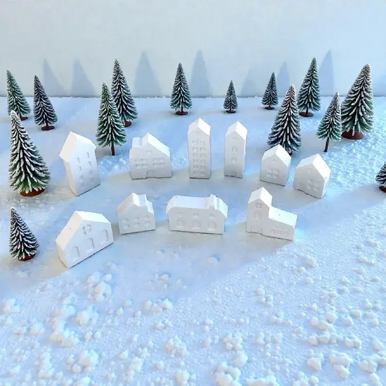 Set of 10 Miniature Nordic House Statues, Scandinavian Decor, Concrete decor - Image 3