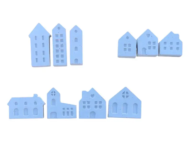 Set of 10 Miniature Nordic House Statues, Scandinavian Decor, Concrete decor - Image 2