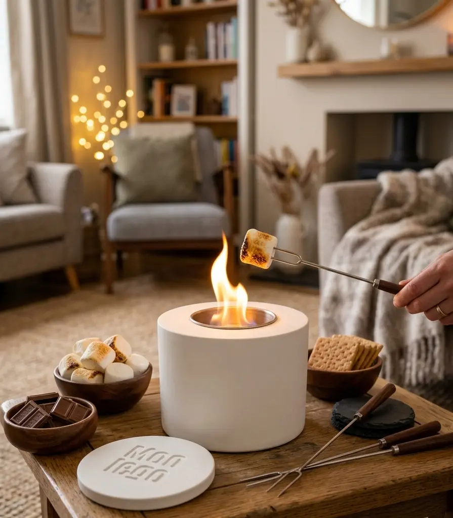 5 Inch Concrete Tabletop Fireplace- | Portable Handmade Smokeless Indoor Fire Pit | Home Decor Gift UK & Canada - Image 3