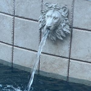 Lion Head Fountain Statue | Concrete Garden Decor Water Sputter | Outdoor Wall Art Pool Feature